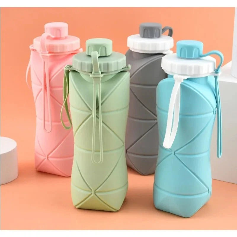 600ml Collapsible Silicone Water Bottle - Portable Foldable Travel Flask