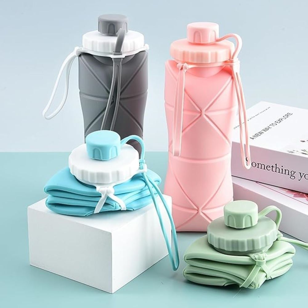 600ml Collapsible Silicone Water Bottle - Portable Foldable Travel Flask
